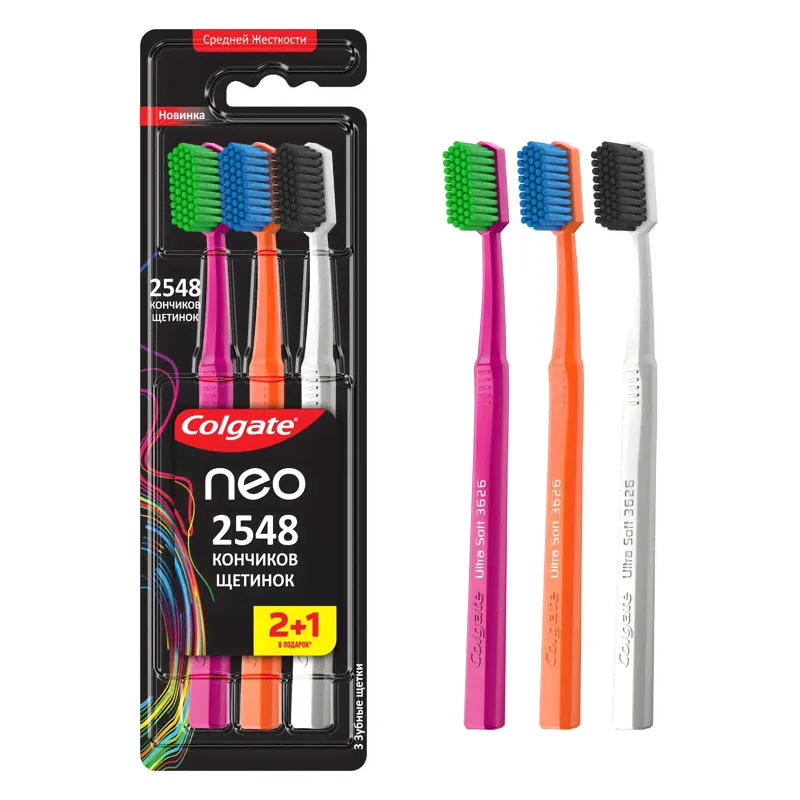 Зубная щетка Colgate Neo 2548 Кончиков щетинок средней жесткости промоупаковка 2+1-0