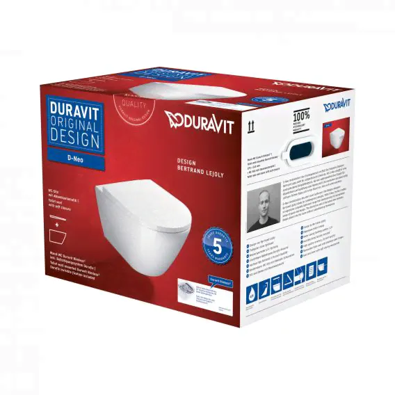 Duravit D-Neo Унитаз подвесной Rimless с сиденьем Soft-Close 37x54x36см, цвет: белый 45770900A1-1